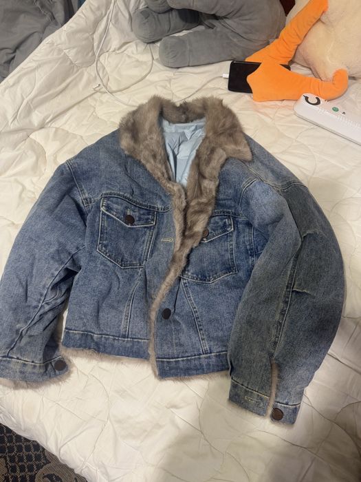 Теплая куртка джинс с норкой S