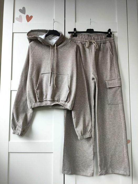 Komplet dresy bluza dzianina i spodnie wide leg  S M