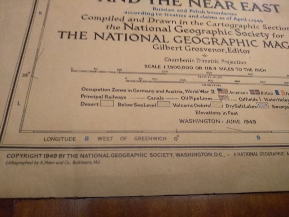 Mapa Europe and the Near East- National Geografic Copyright 1949