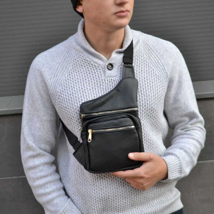 Шкіряна сумка слінг з натуральної шкіри, кроссбоді месенджер чоловічий