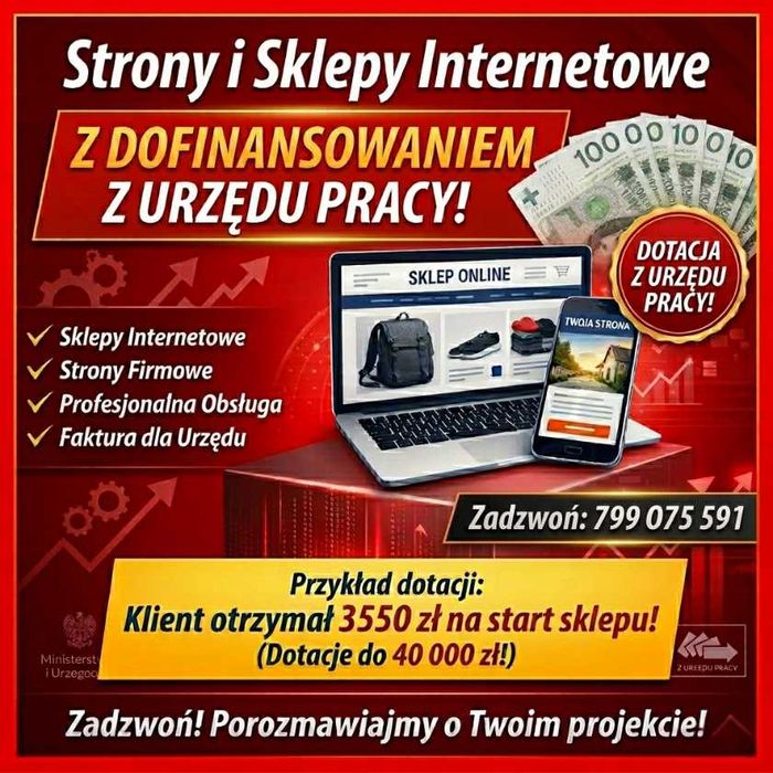 STRONA lub sklep internetowy z dotacją, dofinansowaniem z URZĘDU PRACY