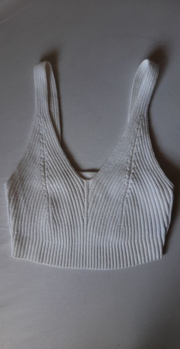 Top de Malha Canelada Branco SHEIN