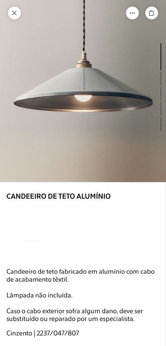 Candeeiro de Tecto Alumínio Zara Home NOVO