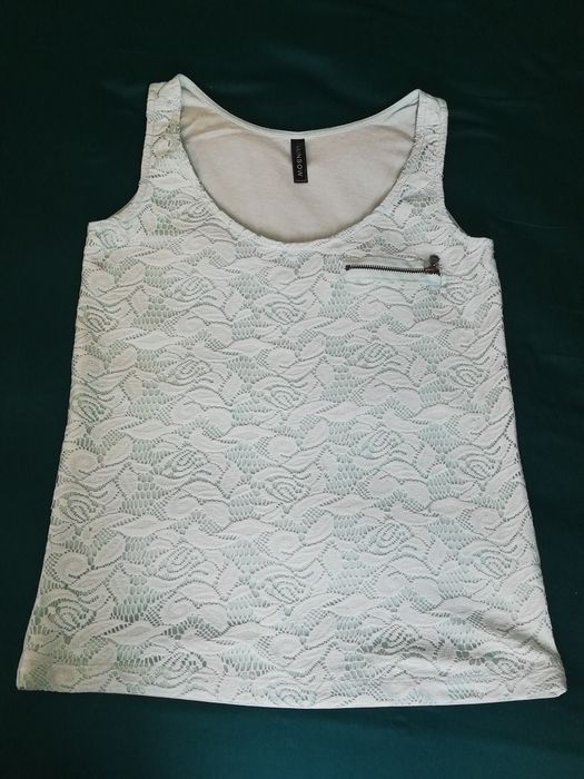 Top bluzka Bonprix Rainbow boho hippie przód a'la koronka kolor miętow