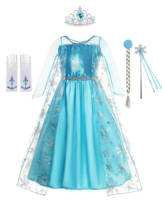 Zestaw strój Elsa Elza Księżniczka,  r. 116/122 + akcesoria przebranie
