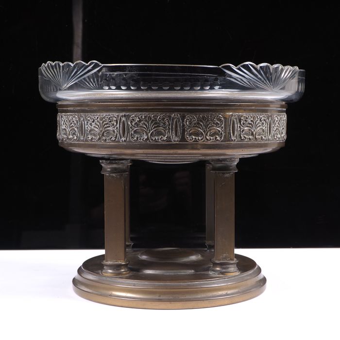 Secesyjna patera mosiadz - szkło pocz. XX w.