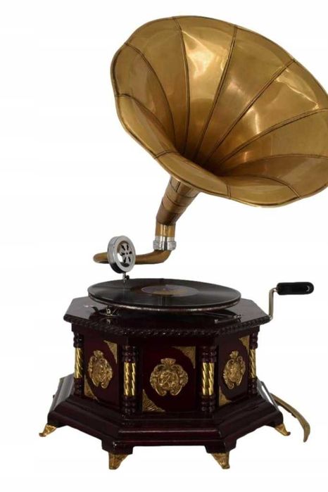 Gramofon - Patefon - 8 Kat - Mahoń Sprawny Zdobienia Tuba Rzeźbiona Nr. 30