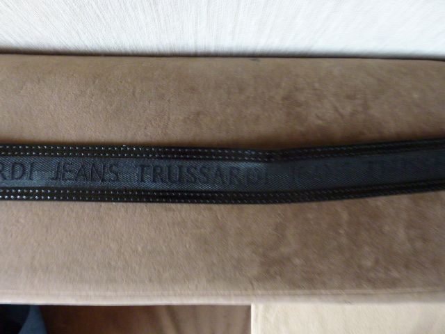 TRUSSARDI pasek skóra nowy oryginalny czarny dł 108 cm