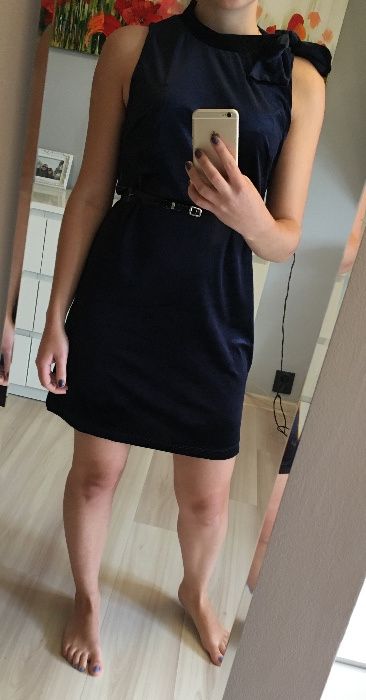 Sukienka welurowa vintage granatowa błyszcząca