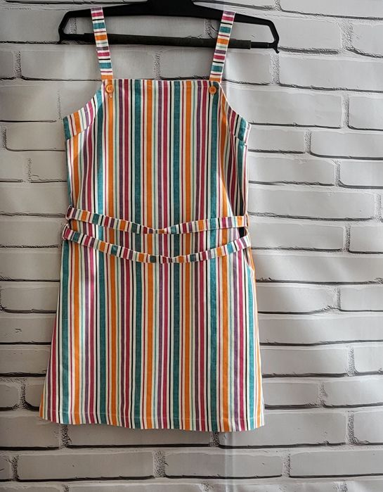 Letnia, lniana sukienka, paski, tęczowa, mariquita, 140 cm, 2