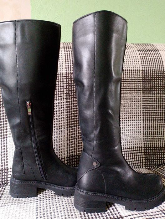 Сапоги кожаные высокие осень-зима, 24 см