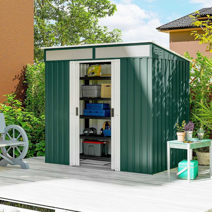 Abrigo exterior 195x122x181,5 cm em aço galvanizado verde