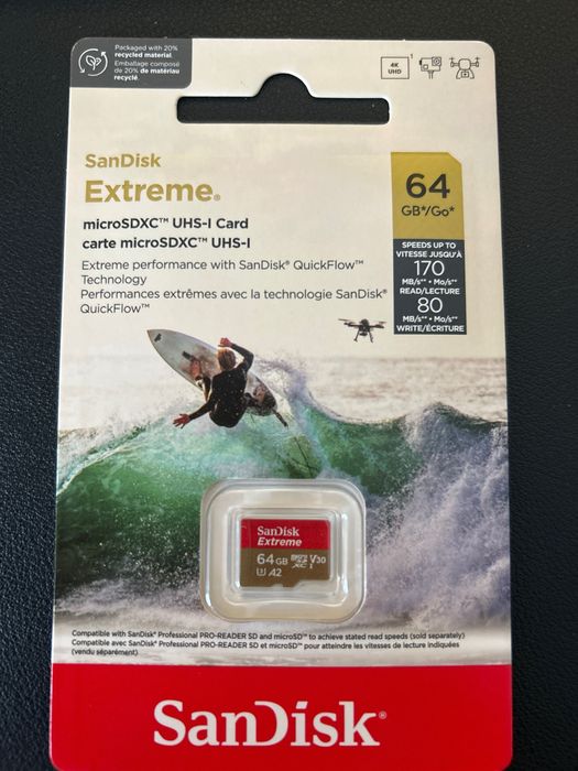 Cartão microSDXC SanDisk Extreme 64GB (170 MB/s) – Novo / Selado