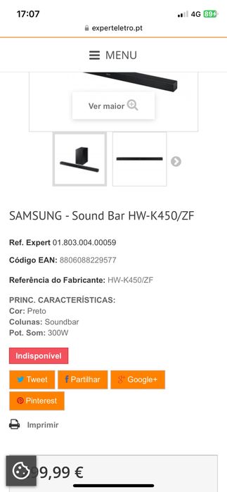 SoundBar Samsung HW-K450/EN NOVA
