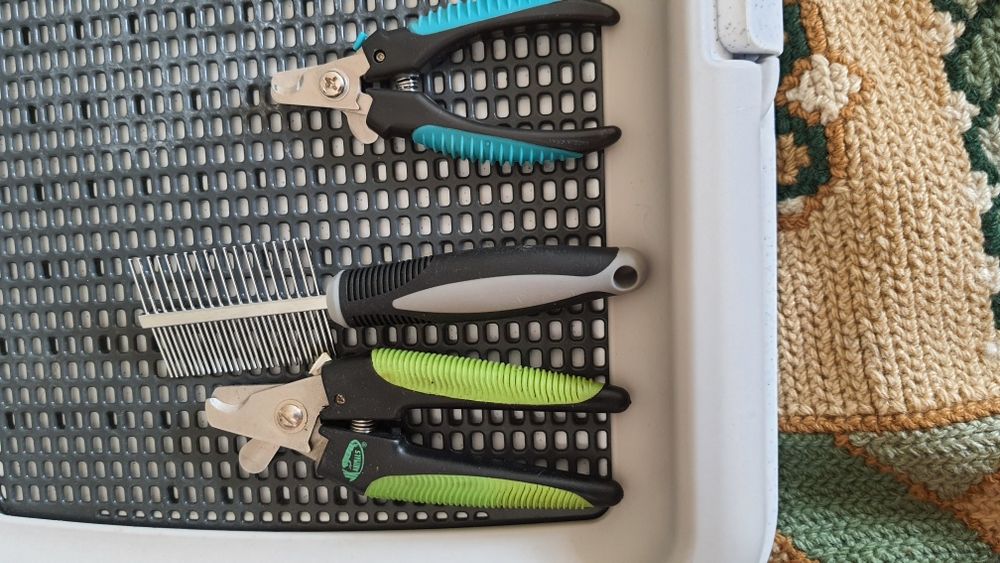 Alicate para cortar unhas e escova para cães