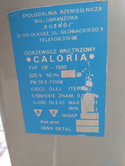 Grzejnik Elektryczny Olejowy Polski Caloria