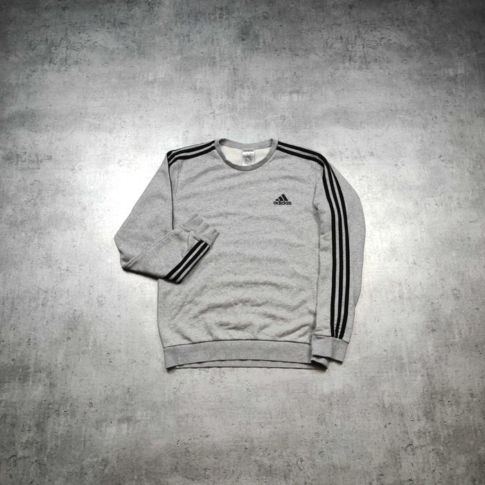 MĘSKA Bluza Bawełna 3 Paski Szara PREMIUM Adidas Dresowa Haft Logo