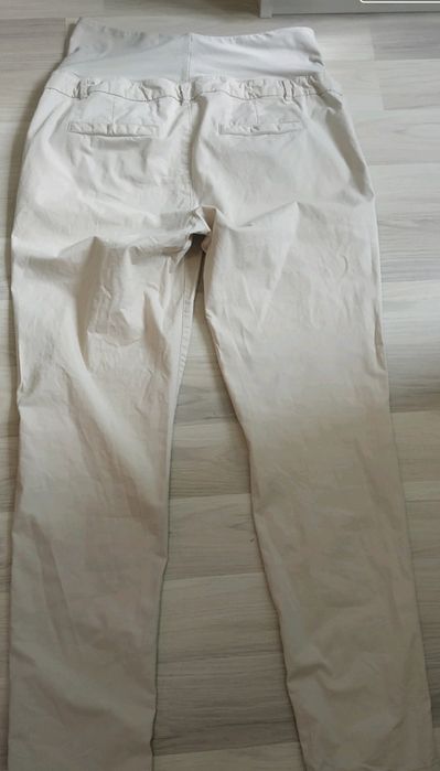 Spodnie damskie ciążowe materiałowe 42 XL h&m Mama beżowe lato cienkie