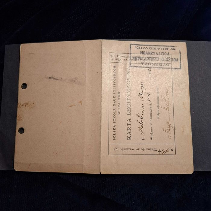 Legitymacja Studencka Karta Legitymacyjna 1921 Kraków