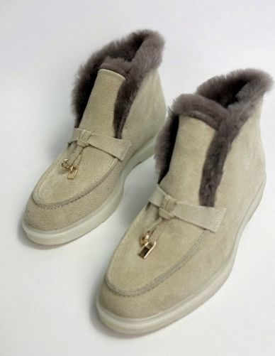 Женские зимие ботинки лоферы опушка
