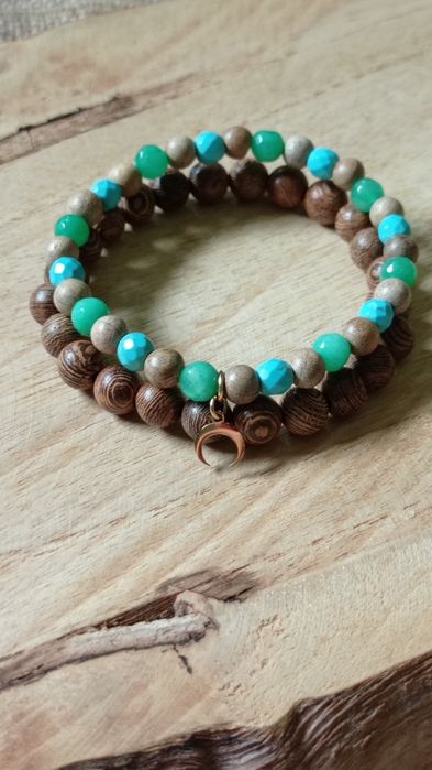 Bransoletki w stylu Boho kamień i drewno 2 szt.