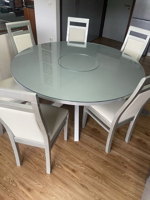 Mesa de jantar com 6 cadeiras de jantar com vidro temperado