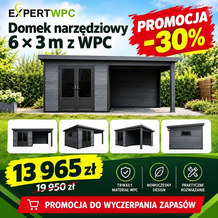 Domek ogrodowy kompozytowo-aluminiowy z pergolą