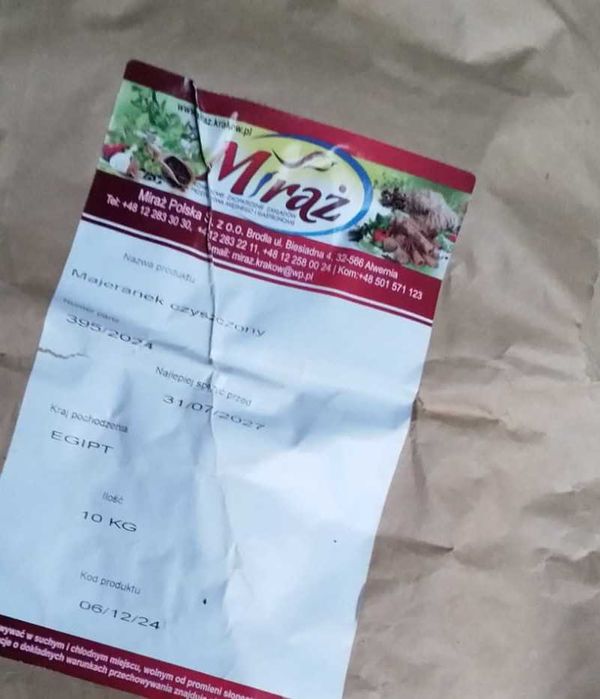 Majeranek suszony 10 kg, ważność 07.2027