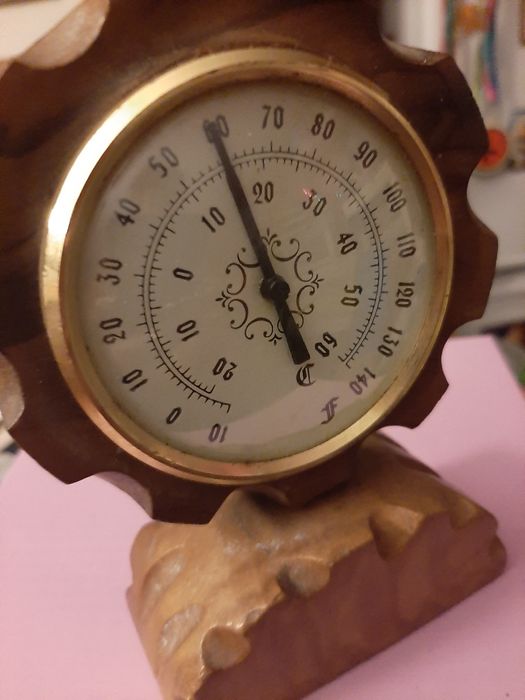 Termómetro/Barómetro de Secretária em Madeira