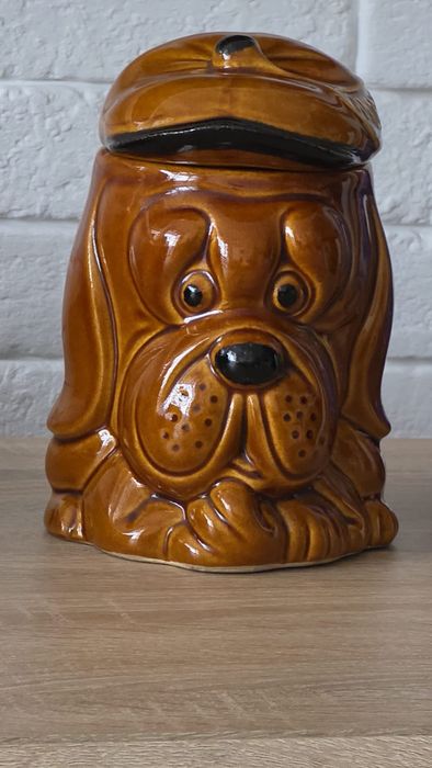 Pojemnik ceramiczny PRL w ksztalcie psa