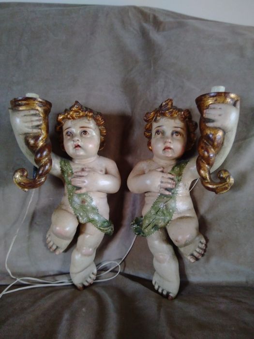 Anjos de parede arte Sacra apliques Putti séc XIX