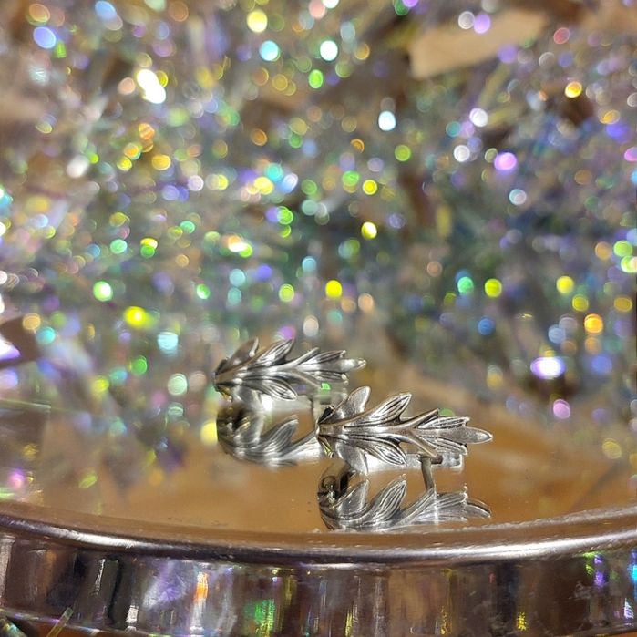 Серьги листики серебро 925 проба