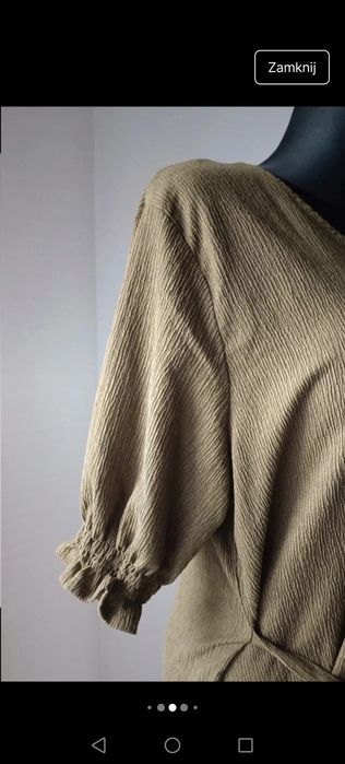 Sukienka długa krótki rękaw khaki tweedowa boho 2YK retro Basic