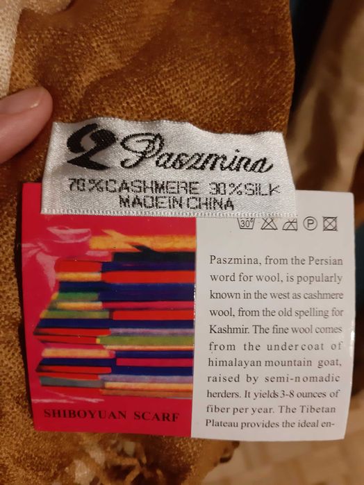 Szal złoty Paszmina 70% kaszmir 30% jedwab