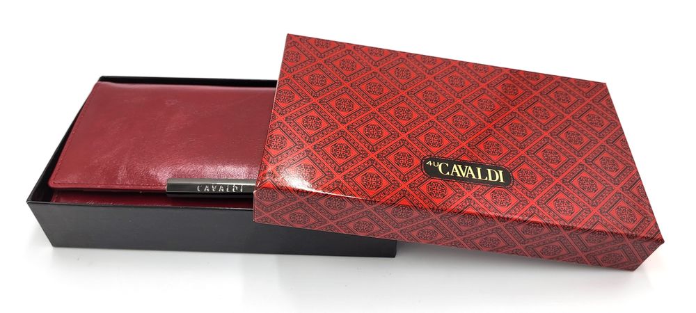 Duży portfel damski skórzany CAVALDI Czerwony Gładki