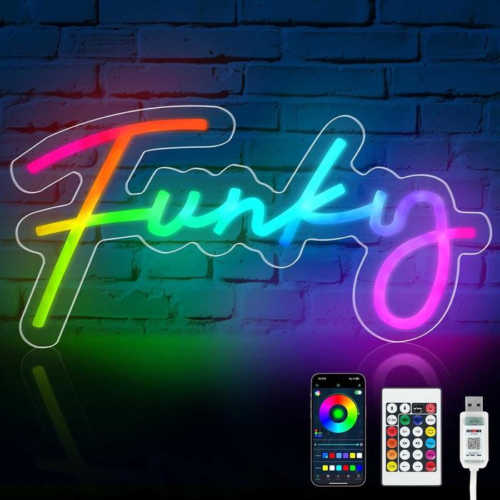 Neon LED Dekoracyjny FUNKY Wielokolorowy PILOT APLIKACJA 35x17cm USB