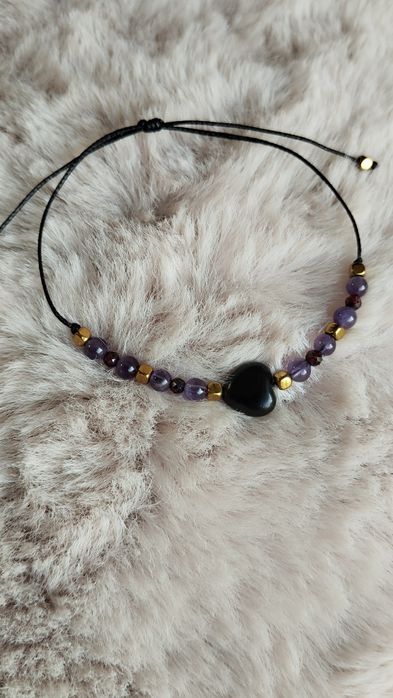 Bransoletka z kamieni naturalnych ametyst onyks