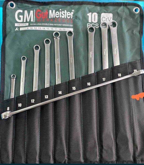 Накидные ключи с трещоткой удлинённые GUT MEISTER 02010 набор ключей10