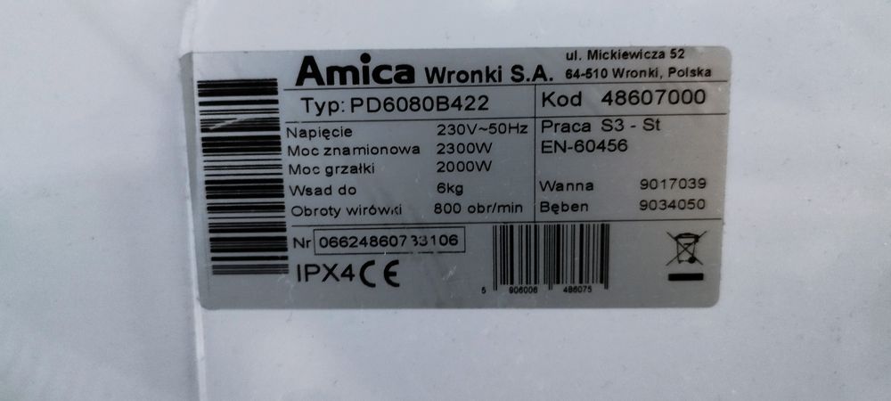 Pralka Amica 6 kg