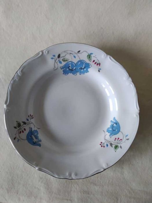 Komplet talerzy głębokich dekorowanych Chodzież 6 sztuk okres PRL