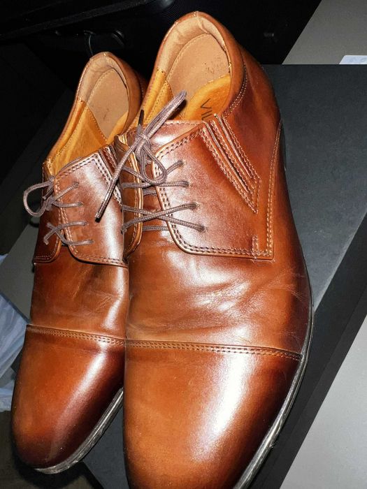 Brązowe skórzane buty eleganckie weselne