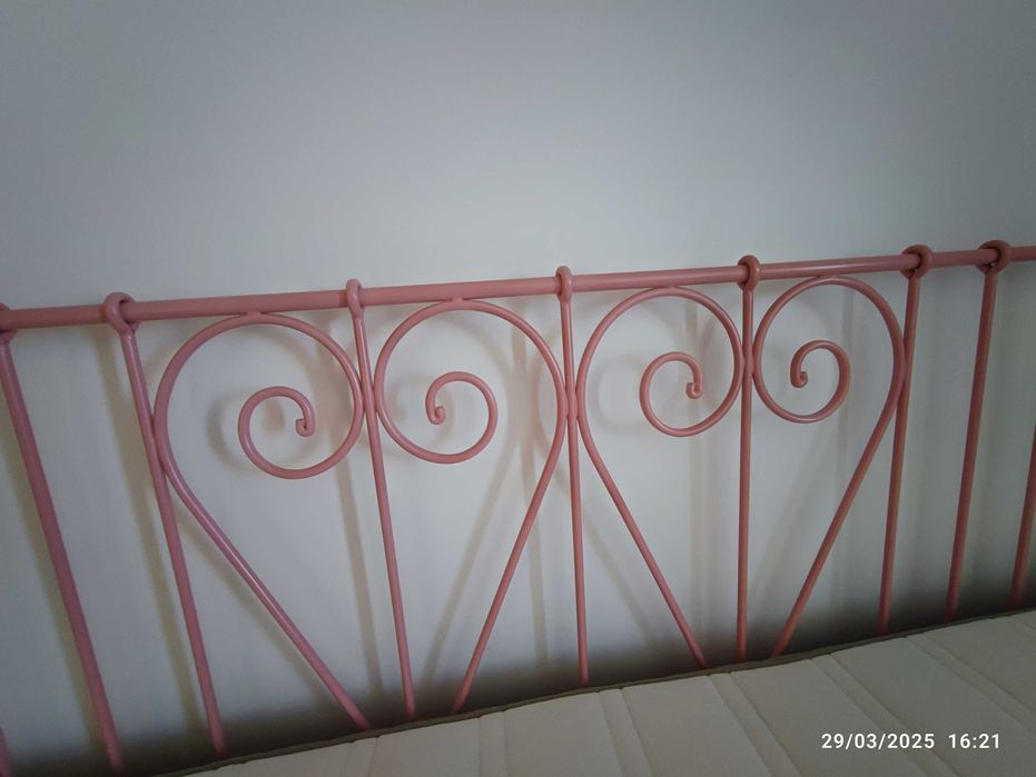 Cama de Ferro Rosa criança 200× 90 com colchão imaculado