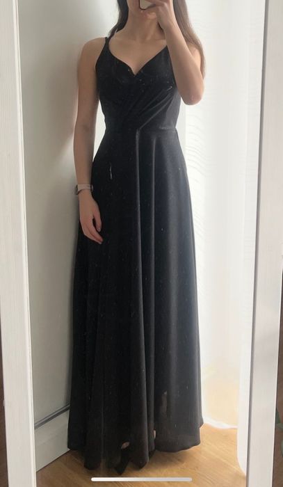 Czarna brokatowa sukienka na studniówkę/wesele/sylwestra