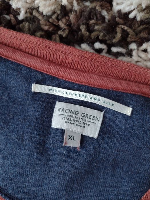 Męski sweter Racing Green pomarańczowy bawełna kaszmir jedwab
