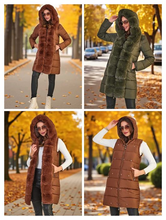 Nowa kurtka zimowa damska ruda i zielona / kamizelka S i M