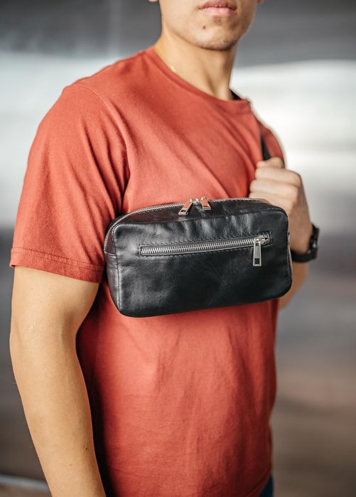 Горизонтальная барсетка мужская, кожаная сумка через плечо