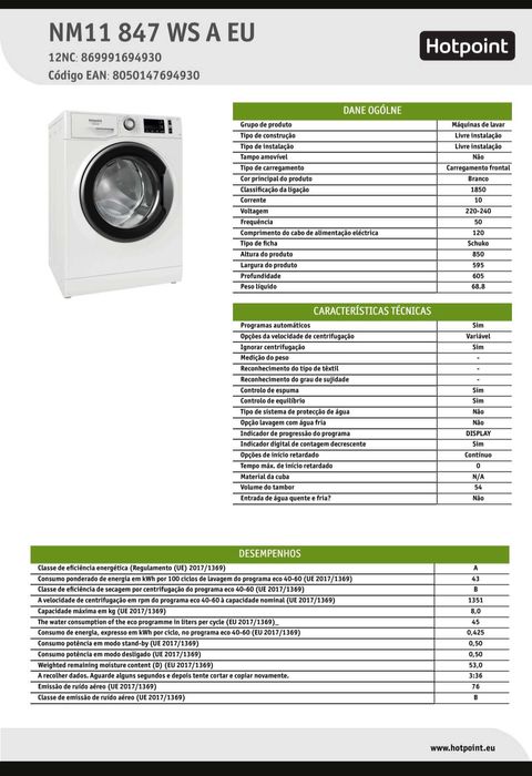 Máquina Lavar Roupa Hotpoint c/ 1 ano e garantia