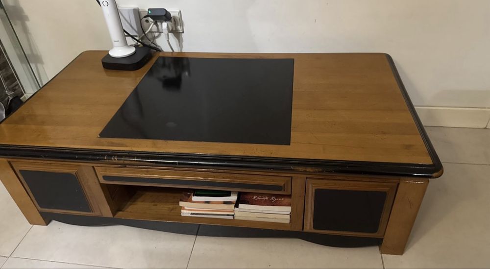 Mesa centro  100% madeira com 3 gavetas