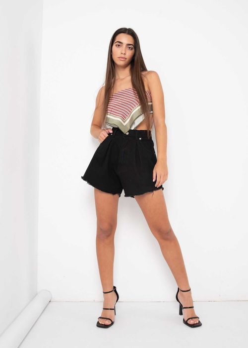 Promoção:Calções de ganga, efeito dardo de cintura subida 100% Algodão