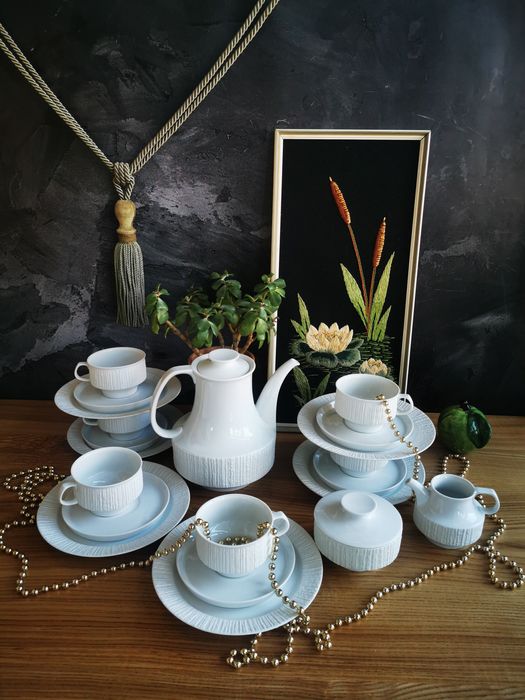 Thomas, Rosenthal, serwis kawowy, biała porcelana, dzbanek, filiżanki